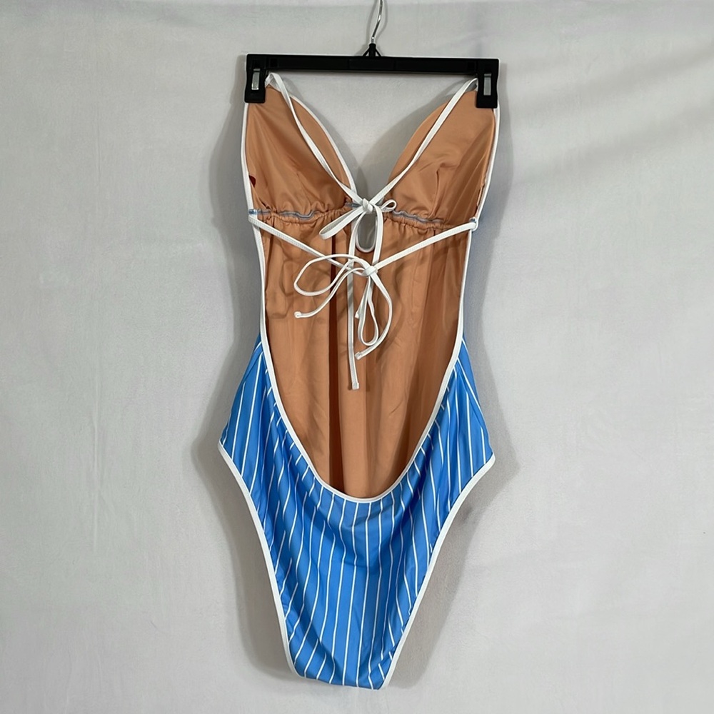 J CREW ONE PIECE KEYHOLE STRIPE HALTER SWIMSUIT NWT Size 16 - Picture 6 of 13